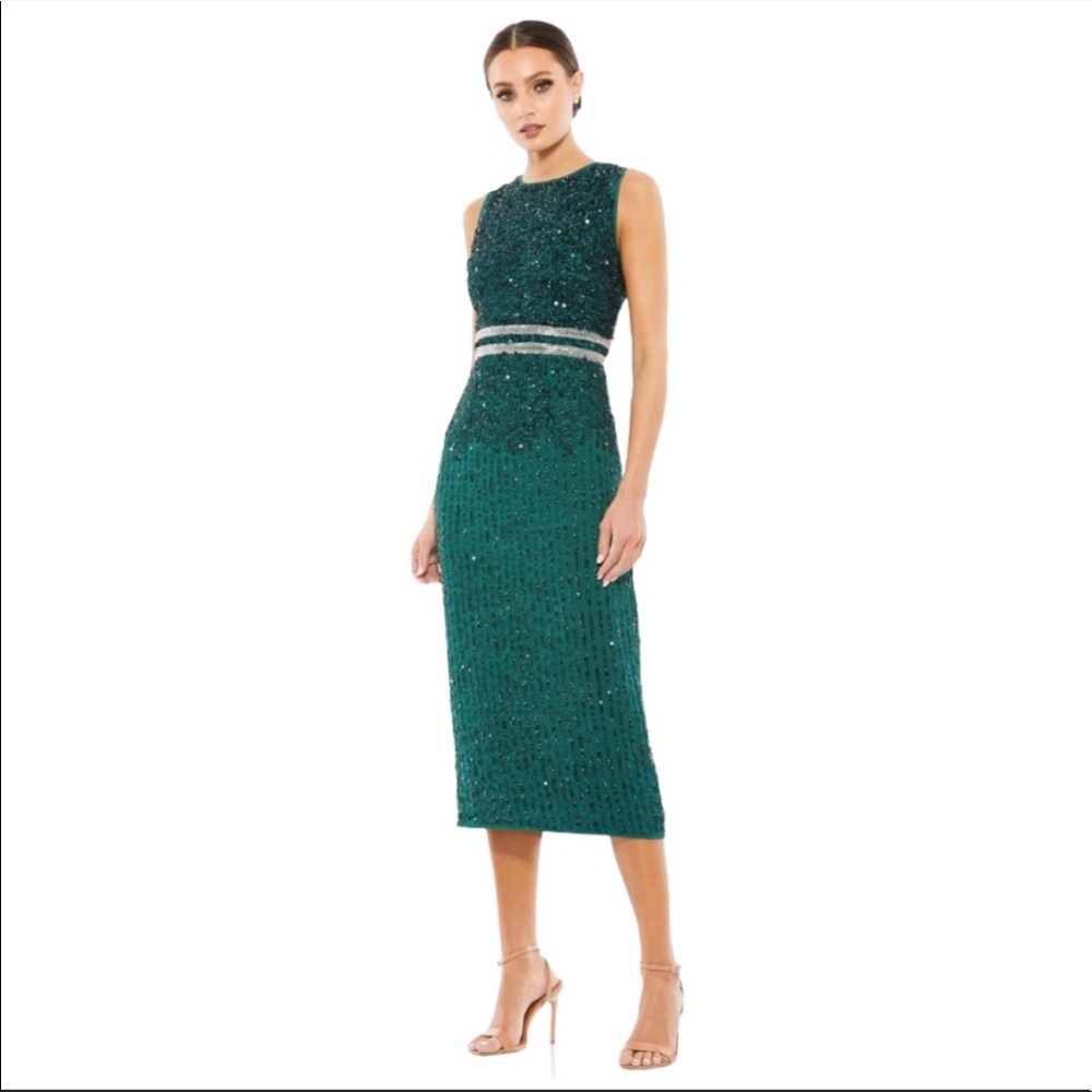 Mac Duggal Sequined Sleeveless Midi Sheath Dress Size 12 Women